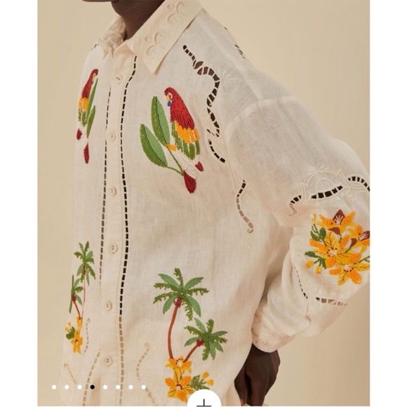 Farm Rio Tropical Destination Embroidered Beaded Linen Shirt - Picture 5 of 14